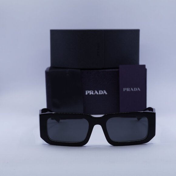 Prada PR06YSF 09Q5S0 Rectangle Sunglasses - Black & White/Grey - Picture 2 of 12